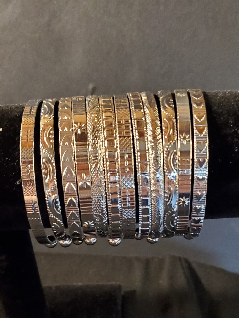 Complete 12-Piece Silver-Tone Stackable Bangle Set - Textured Boho Stack